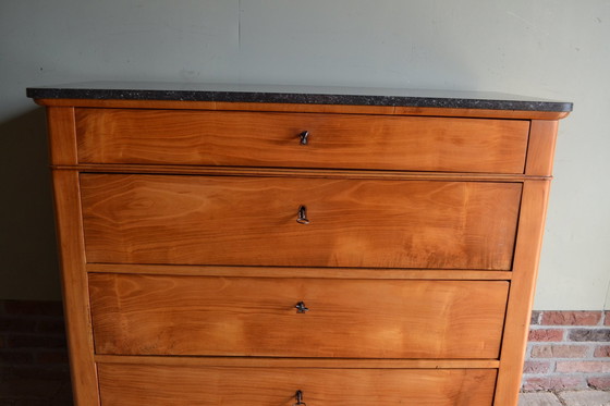 Image 1 of Antique Cherry Chest of Drawers With Black Marble Top.