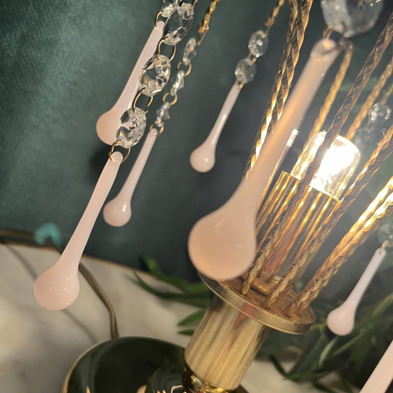 Image 1 of Lampada da tavolo vintage a goccia in opalino rosa