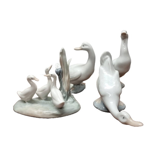 Nao Lladro Porcelain Geese Figurines, 1970s