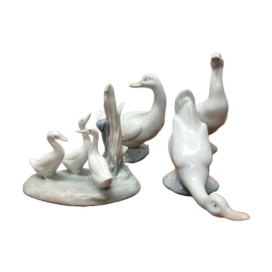 Image 1 of Nao Lladro Porcelain Geese Figurines, 1970s