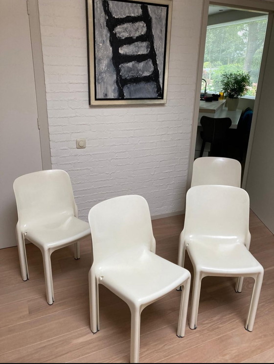 Image 1 of 4x White Artemide Chairs By Vico Magistretti