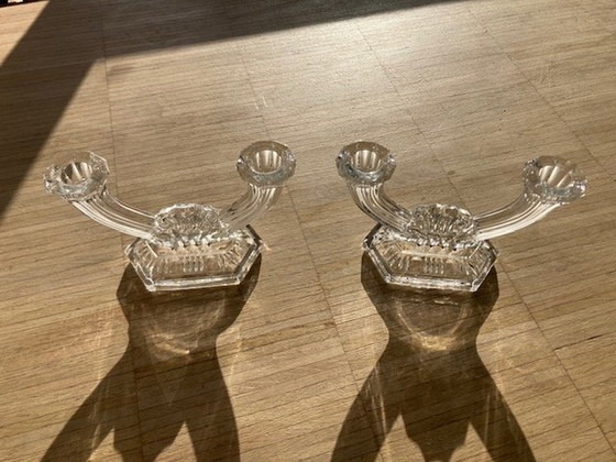 Image 1 of 2x Glass Candlesticks Art Déco Style