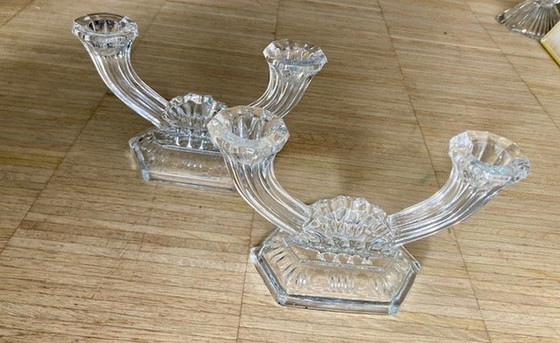 Image 1 of 2x Glass Candlesticks Art Déco Style