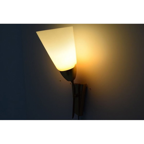 Image 1 of Vintage glass and brass wall lamp by Kamenicky Senov, Czech 1960