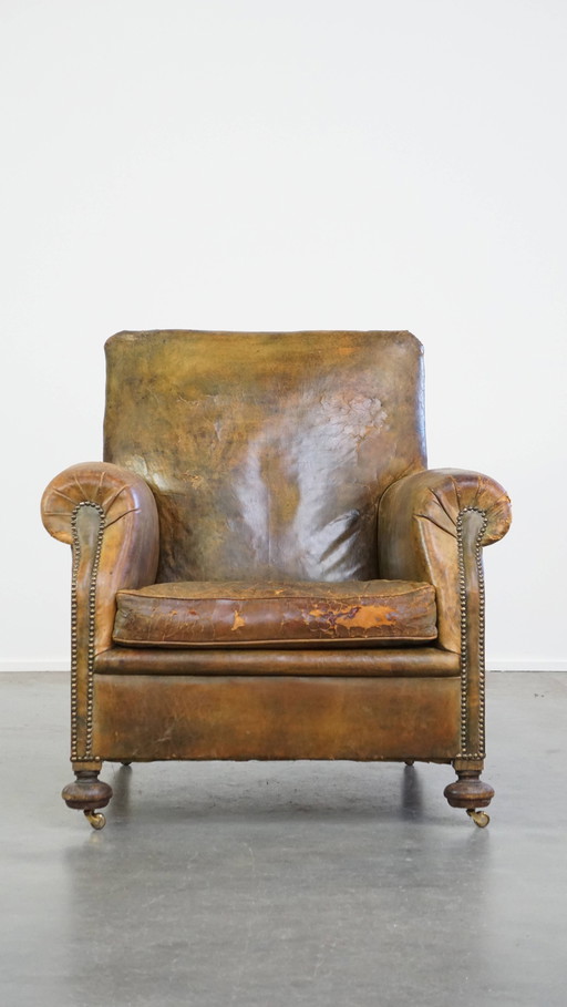 Green Beef Leather Armchair On Wheels