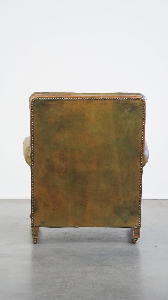 Image 1 of Green Beef Leather Armchair On Wheels