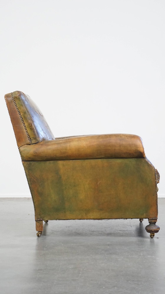 Image 1 of Green Beef Leather Armchair On Wheels