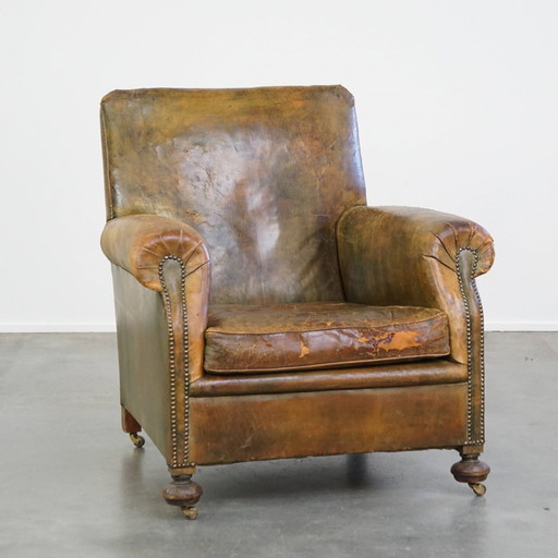 Green Beef Leather Armchair On Wheels