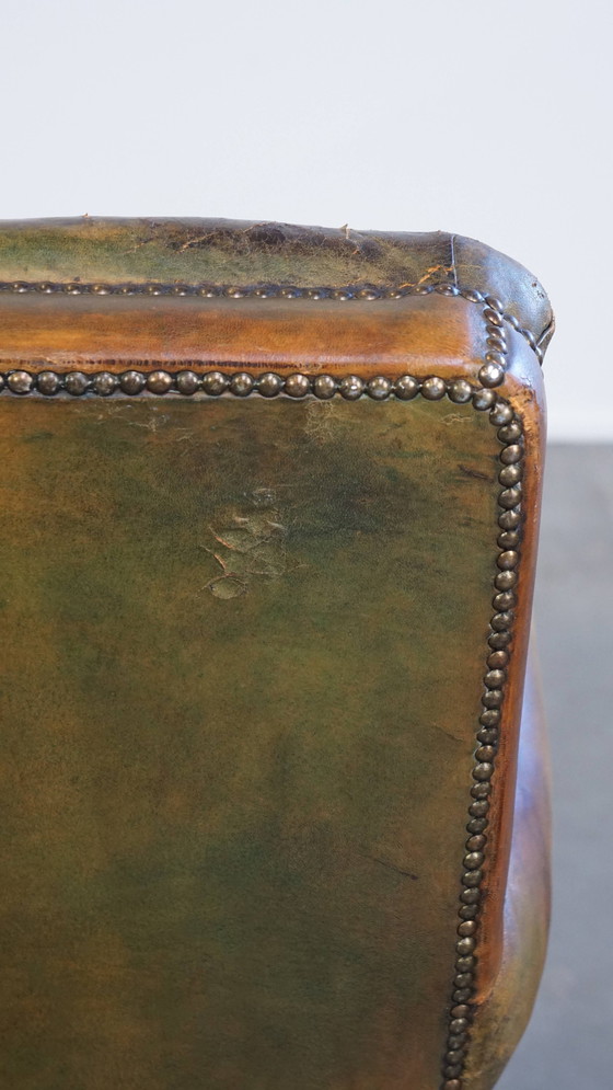 Image 1 of Green Beef Leather Armchair On Wheels