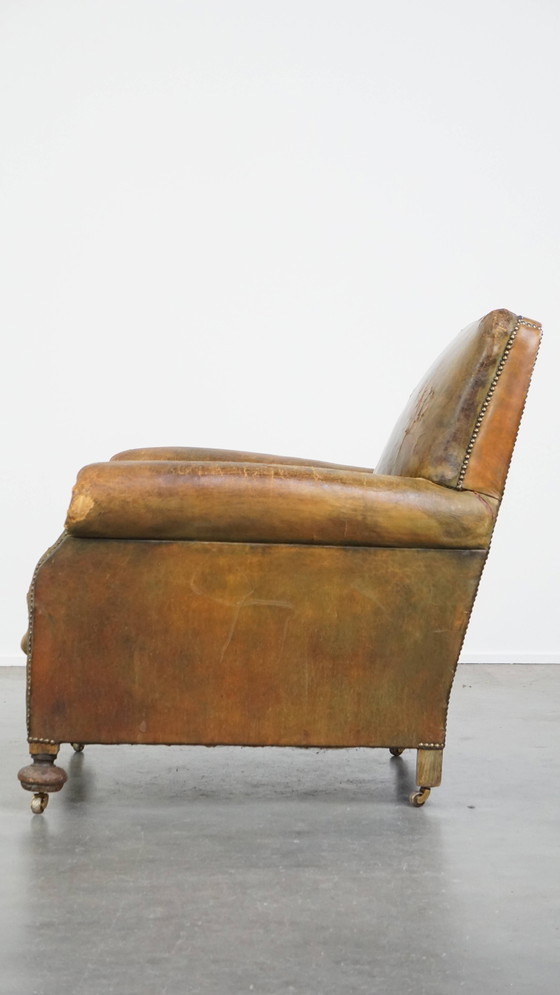 Image 1 of Green Beef Leather Armchair On Wheels