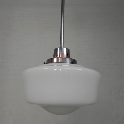 Art Deco Pendant Lamp With White Glass Shade, 1930s