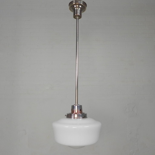 Art Deco Pendant Lamp With White Glass Shade, 1930s