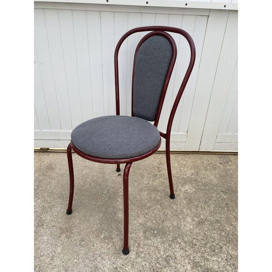 Image 1 of Vintage bistro restaurant chair in burgundy metal and grey fabric, 1990