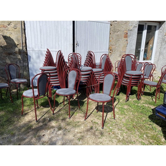 Image 1 of Vintage bistro restaurant chair in burgundy metal and grey fabric, 1990