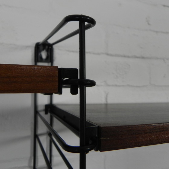 Image 1 of 3 PIECE TOMADO WALL RACK, BOOK RACK WITH 4 STEEL FRAMES AND 9 TEAK SHELVES