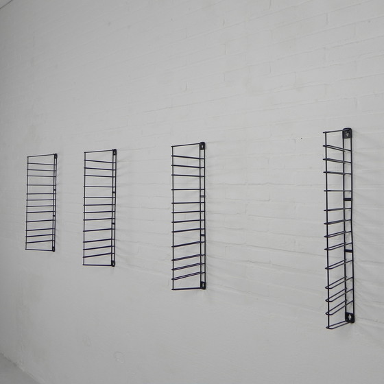 Image 1 of 3 PIECE TOMADO WALL RACK, BOOK RACK WITH 4 STEEL FRAMES AND 9 TEAK SHELVES