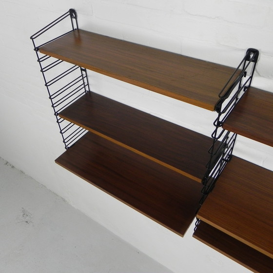 Image 1 of 3 PIECE TOMADO WALL RACK, BOOK RACK WITH 4 STEEL FRAMES AND 9 TEAK SHELVES