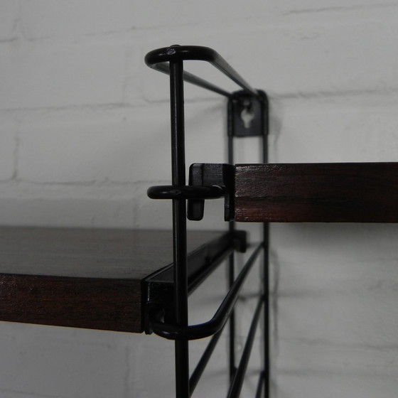 Image 1 of 3 PIECE TOMADO WALL RACK, BOOK RACK WITH 4 STEEL FRAMES AND 9 TEAK SHELVES