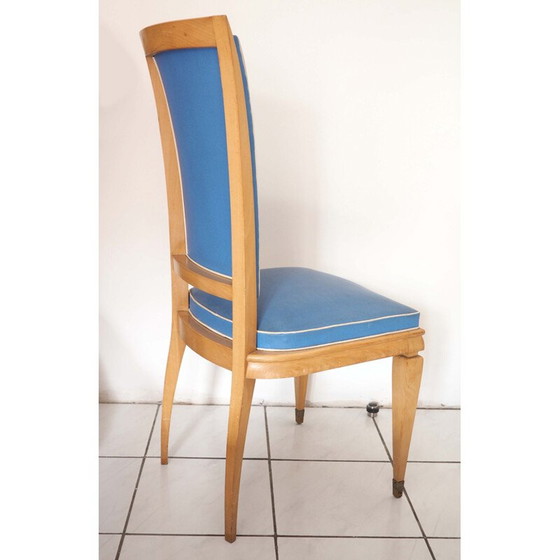 Image 1 of Set di 6 sedie vintage in legno di limone e vinile blu, anni '40