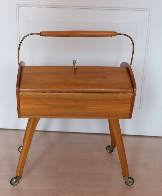 Image 1 of 50 sewing box on wheels Cherry wood sewing box