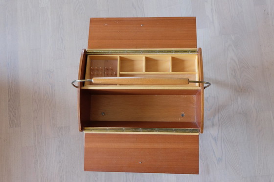 Image 1 of 50 sewing box on wheels Cherry wood sewing box