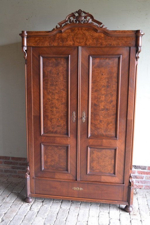 Antique Walnut Wood Crested Cabinet