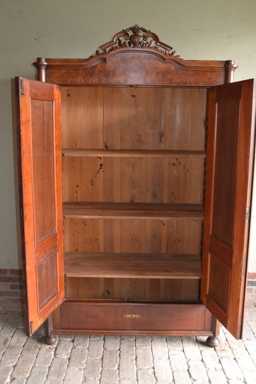 Antique Walnut Wood Crested Cabinet