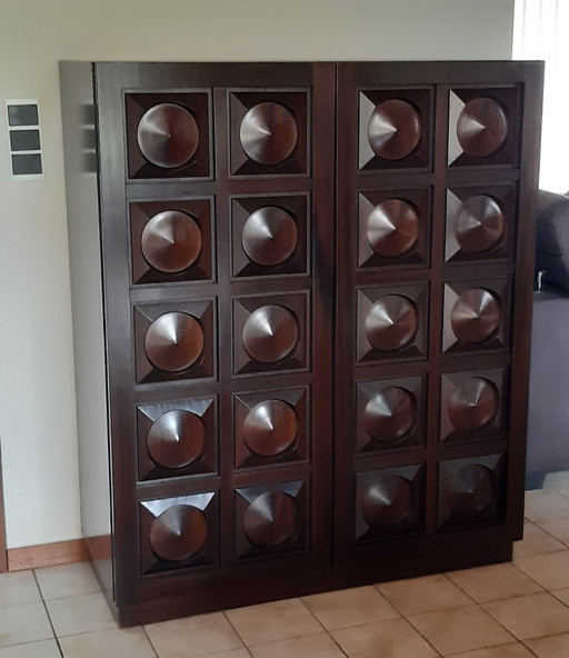 1X Belgian Brutalist Bar Highboard Mahogany 1970