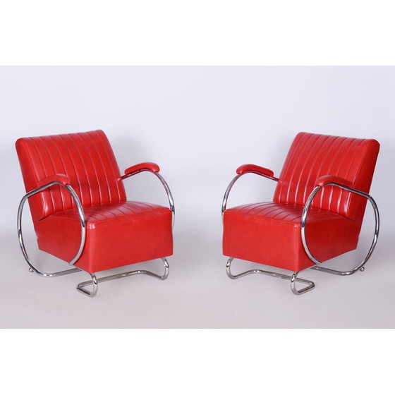 Image 1 of Pair of vintage Bauhaus leather armchairs by Hynek Gottwald, Czechoslovakia 1930