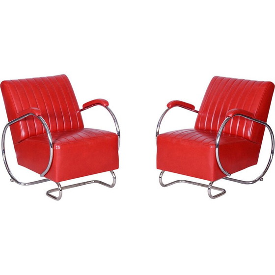 Image 1 of Pair of vintage Bauhaus leather armchairs by Hynek Gottwald, Czechoslovakia 1930