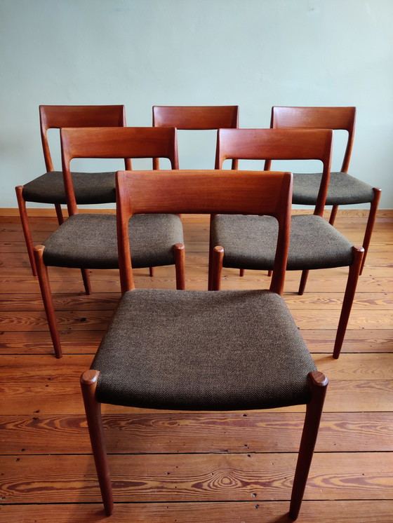 Image 1 of Niels Otto Møller No. 77, 6 chairs, teak and textile