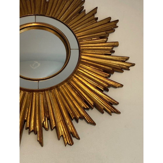 Image 1 of Vintage sunshine mirror in gold resin, France 1970s