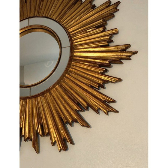 Image 1 of Vintage sunshine mirror in gold resin, France 1970s