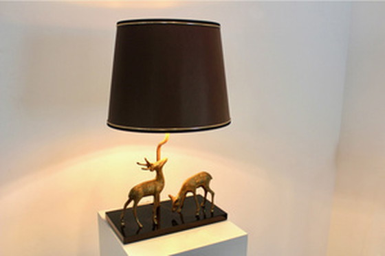 Image 1 of Deknudt brass deer sculpture table lamp