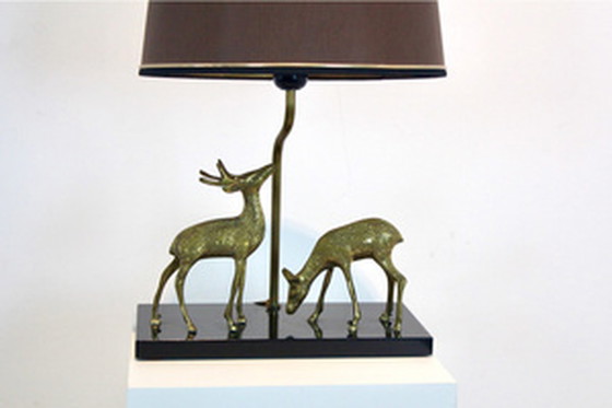 Image 1 of Deknudt brass deer sculpture table lamp