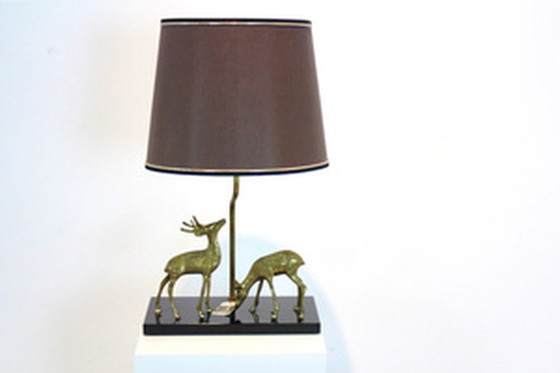 Image 1 of Deknudt brass deer sculpture table lamp