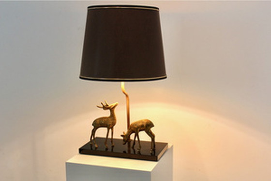 Image 1 of Deknudt brass deer sculpture table lamp