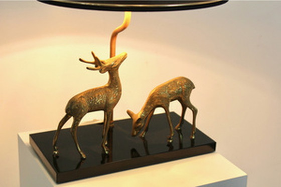 Image 1 of Deknudt brass deer sculpture table lamp