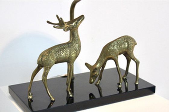 Image 1 of Deknudt brass deer sculpture table lamp