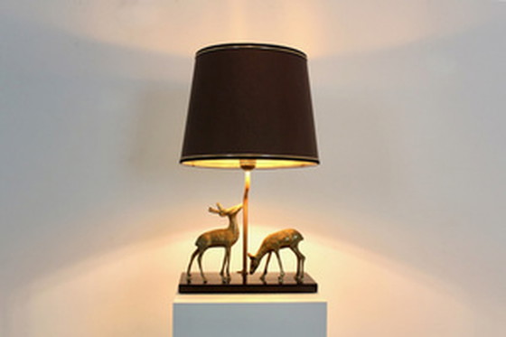 Image 1 of Deknudt brass deer sculpture table lamp