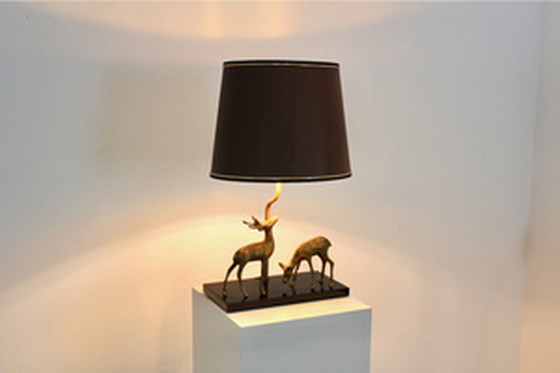 Image 1 of Deknudt brass deer sculpture table lamp