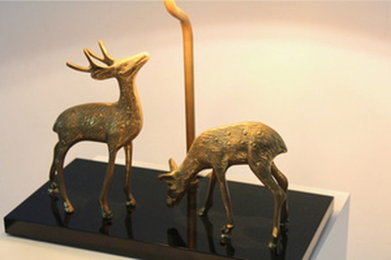 Image 1 of Deknudt brass deer sculpture table lamp