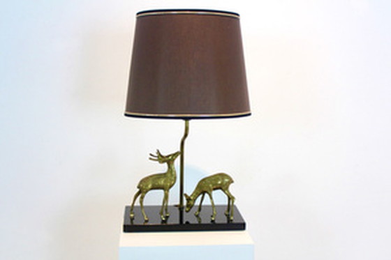 Image 1 of Deknudt brass deer sculpture table lamp