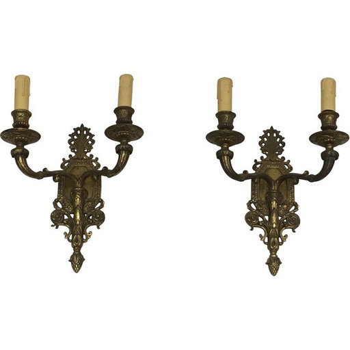 Pair of vintage bronze pendant lamp, 1920
