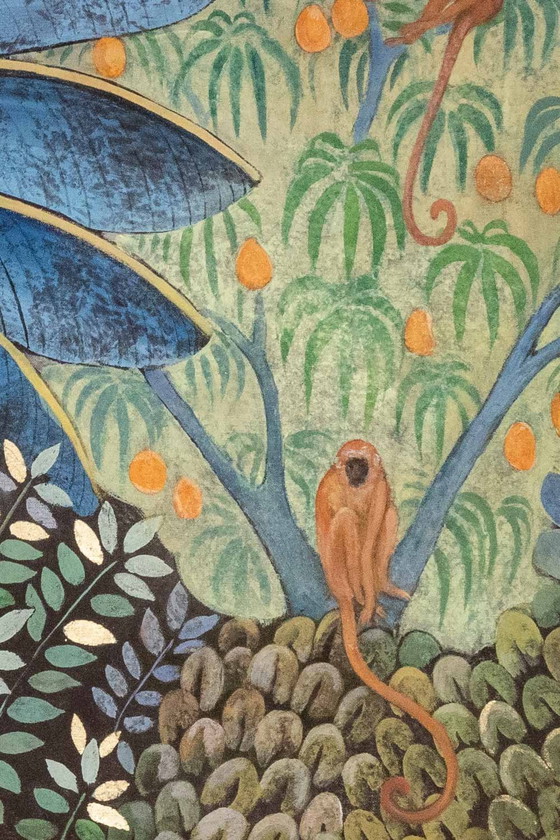 Image 1 of Painted Canvas Representing Monkeys on a Fruiter Tree. Contemporary.