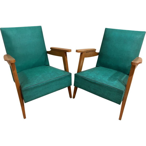 Image 1 of Pair of vintage armchairs in blond oak, 1950