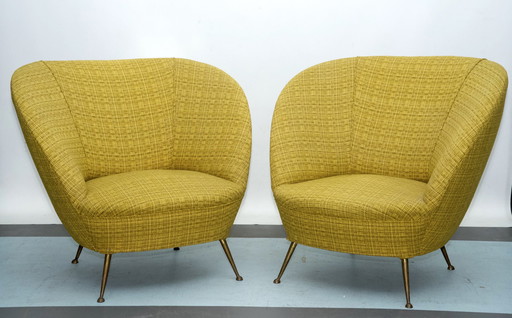 Pair Of Ico Parisi-Style Armchairs In Original Fabric, Italy, 1950S