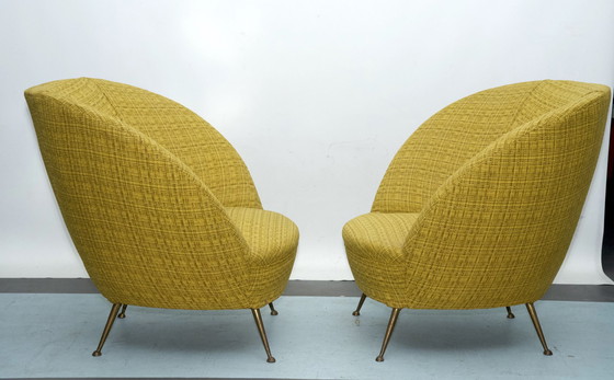 Image 1 of Pair Of Ico Parisi-Style Armchairs In Original Fabric, Italy, 1950S