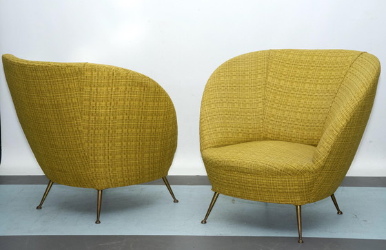 Image 1 of Pair Of Ico Parisi-Style Armchairs In Original Fabric, Italy, 1950S