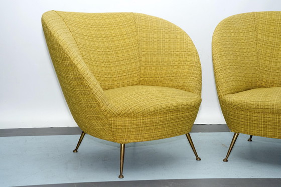 Image 1 of Pair Of Ico Parisi-Style Armchairs In Original Fabric, Italy, 1950S